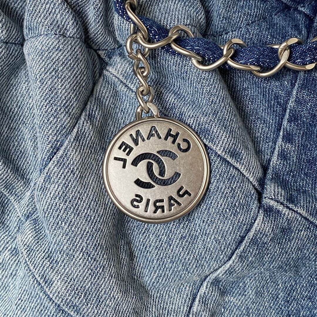 Chanel 22 Washed Denim Shoulder HandBag Blue - Image 16