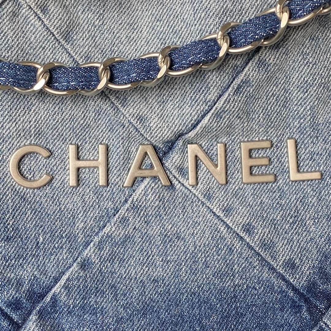 Chanel 22 Washed Denim Shoulder HandBag Blue - Image 15