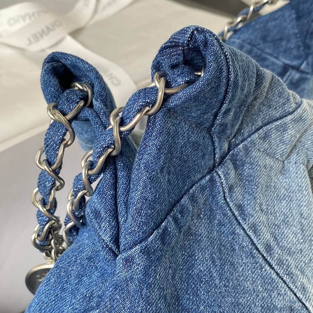 Chanel 22 Washed Denim Shoulder HandBag Blue - Image 18