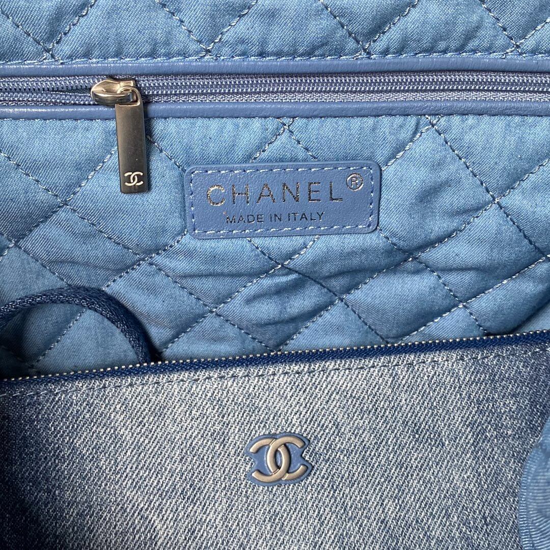 Chanel 22 Washed Denim Shoulder HandBag Blue - Image 14