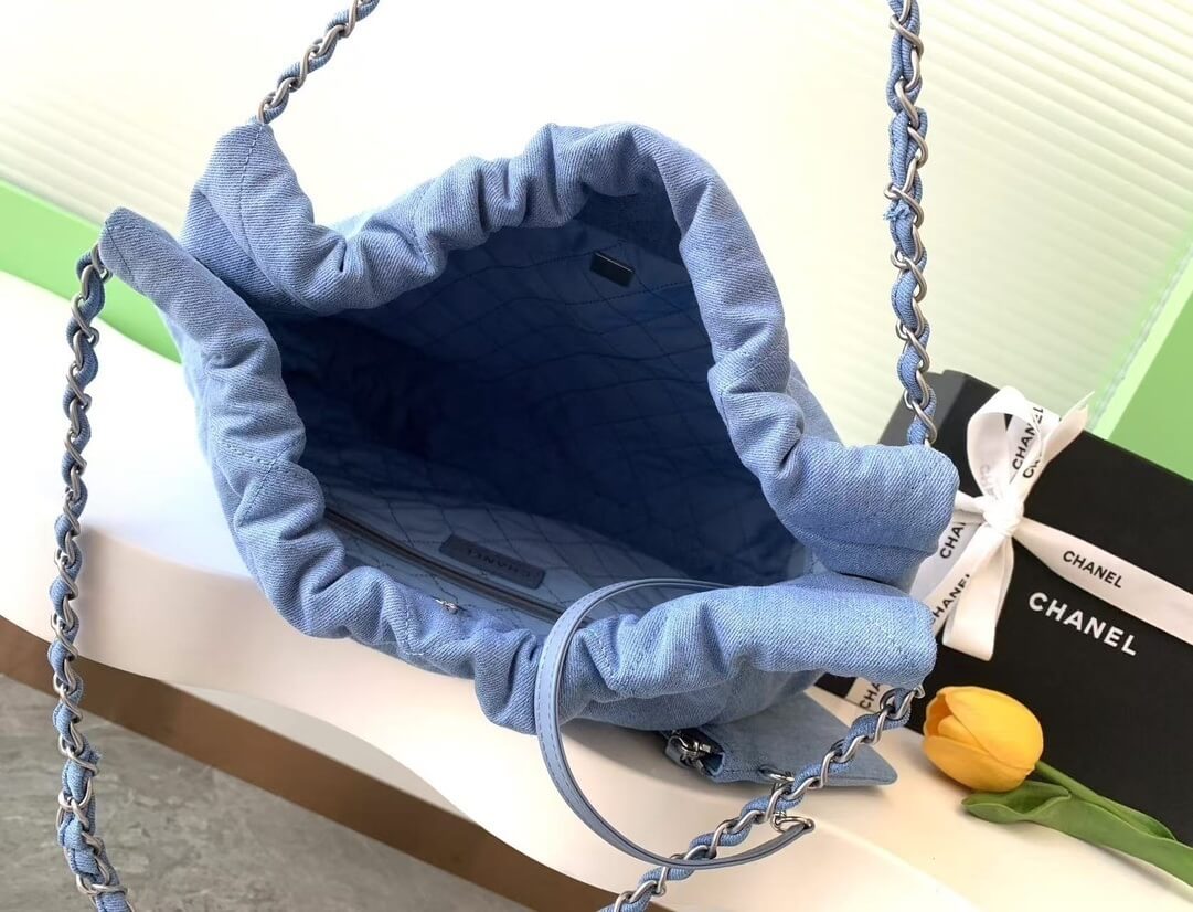 Chanel 22 Washed Denim Shoulder Handbag Blue - Image 21