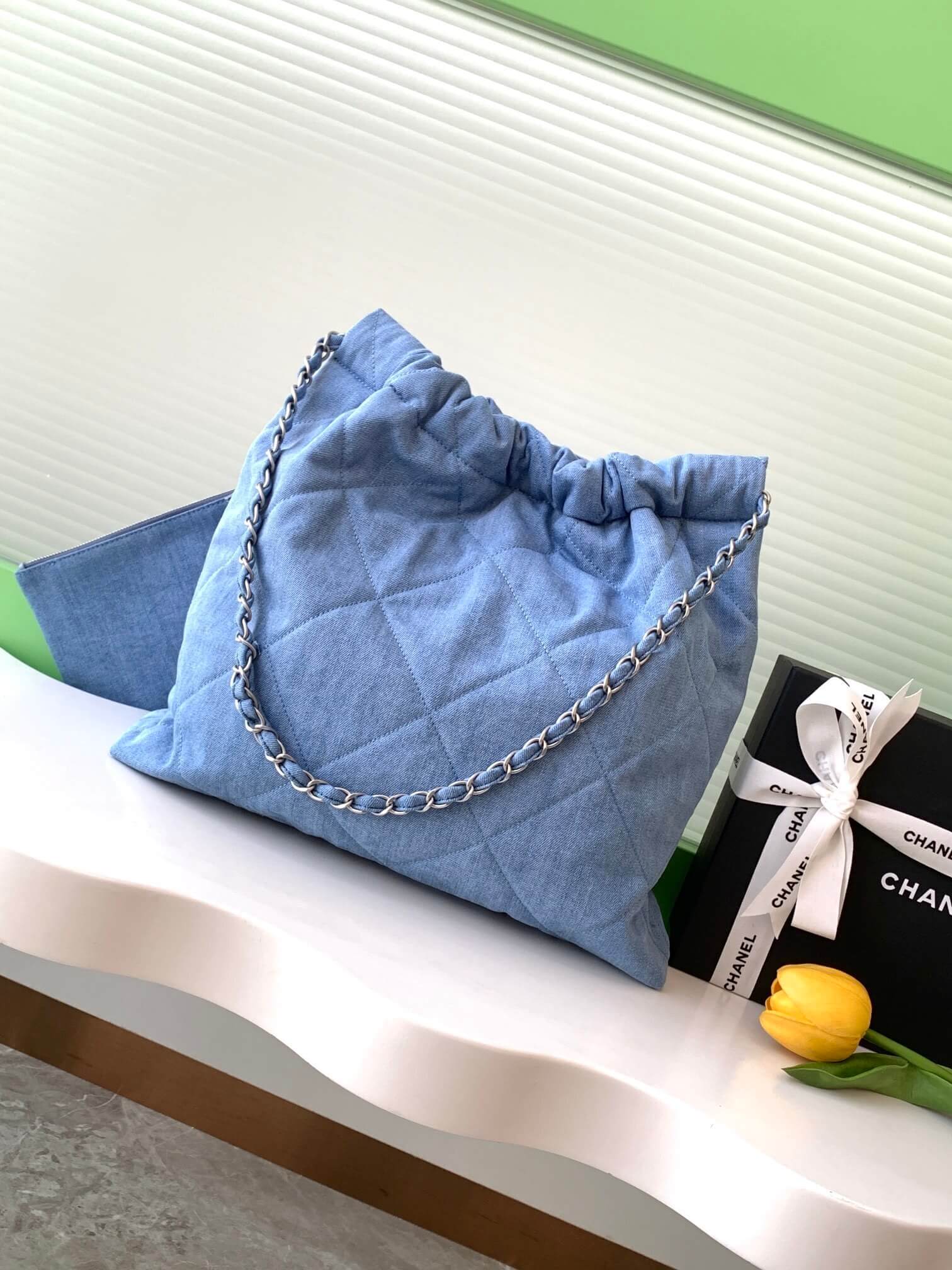 Chanel 22 Washed Denim Shoulder Handbag Blue - Image 20