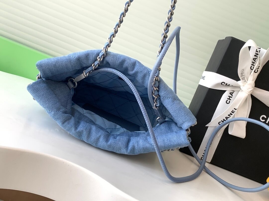 Chanel 22 Washed Denim Shoulder Handbag Blue - Image 3