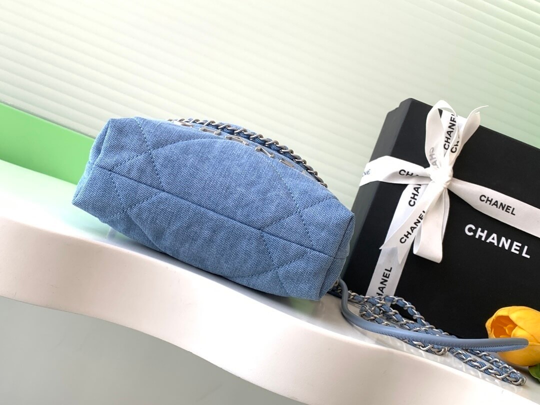 Chanel 22 Washed Denim Shoulder Handbag Blue - Image 9