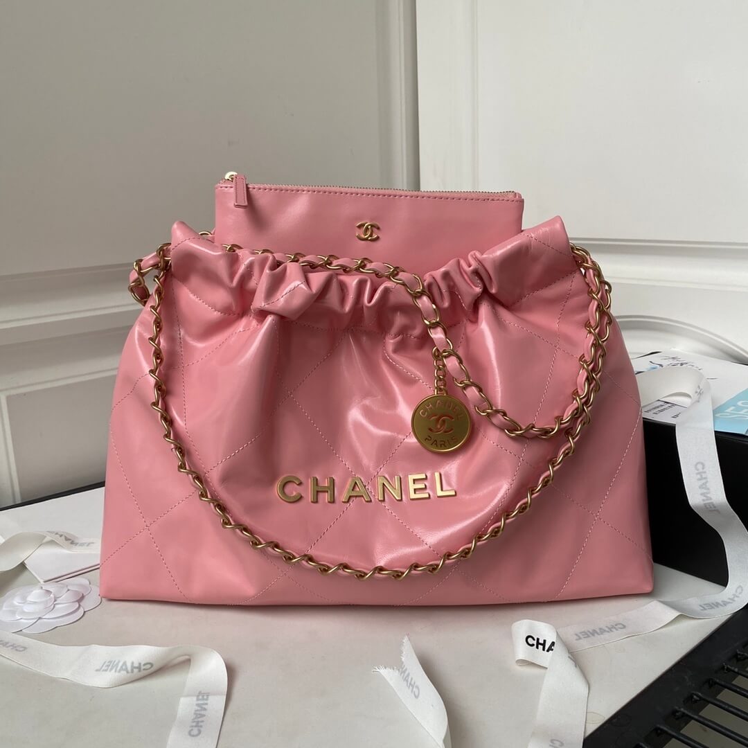 Chanel 22 Shiny Calfskin Shoulder Handbag Pink - Black - Yellow