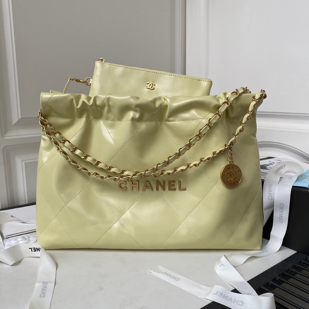 Chanel 22 Shiny Calfskin Shoulder Handbag Pink - Black - Yellow - Image 19