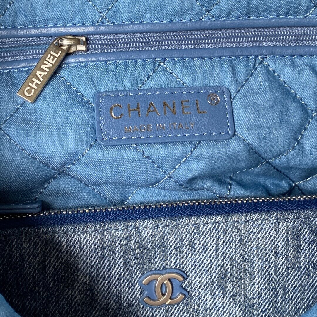 Chanel 22 Washed Denim Shoulder HandBag Blue - Image 4
