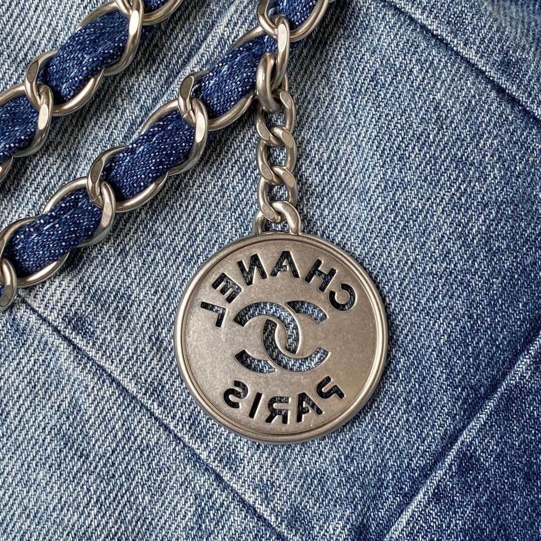 Chanel 22 Washed Denim Shoulder HandBag Blue - Image 8