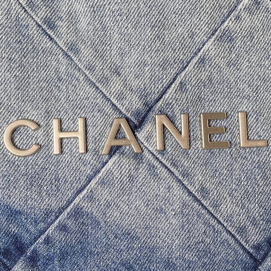 Chanel 22 Washed Denim Shoulder HandBag Blue - Image 7