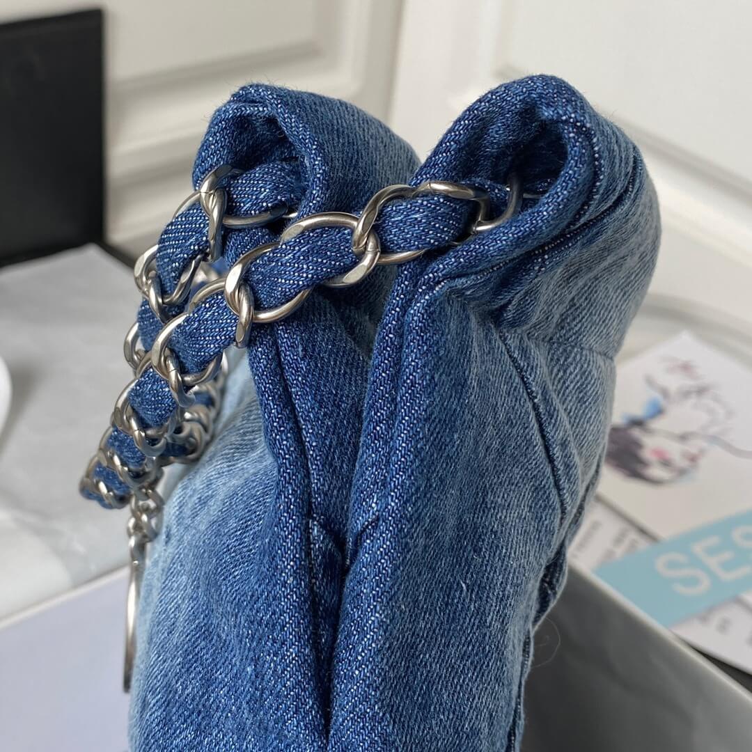 Chanel 22 Washed Denim Shoulder HandBag Blue - Image 9