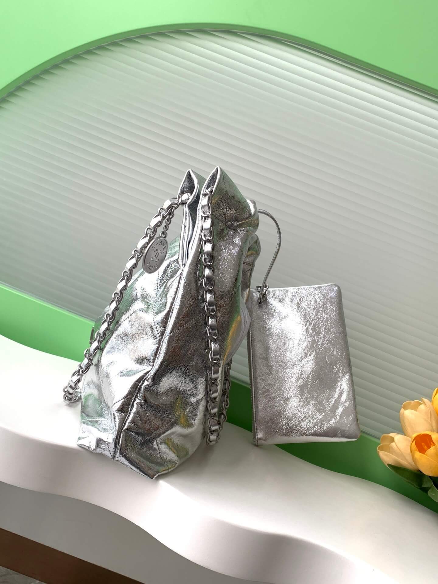 Chanel 22 Mini - Small - Medium Metallic Calfskin Leather Shoulder Handbag - Image 14