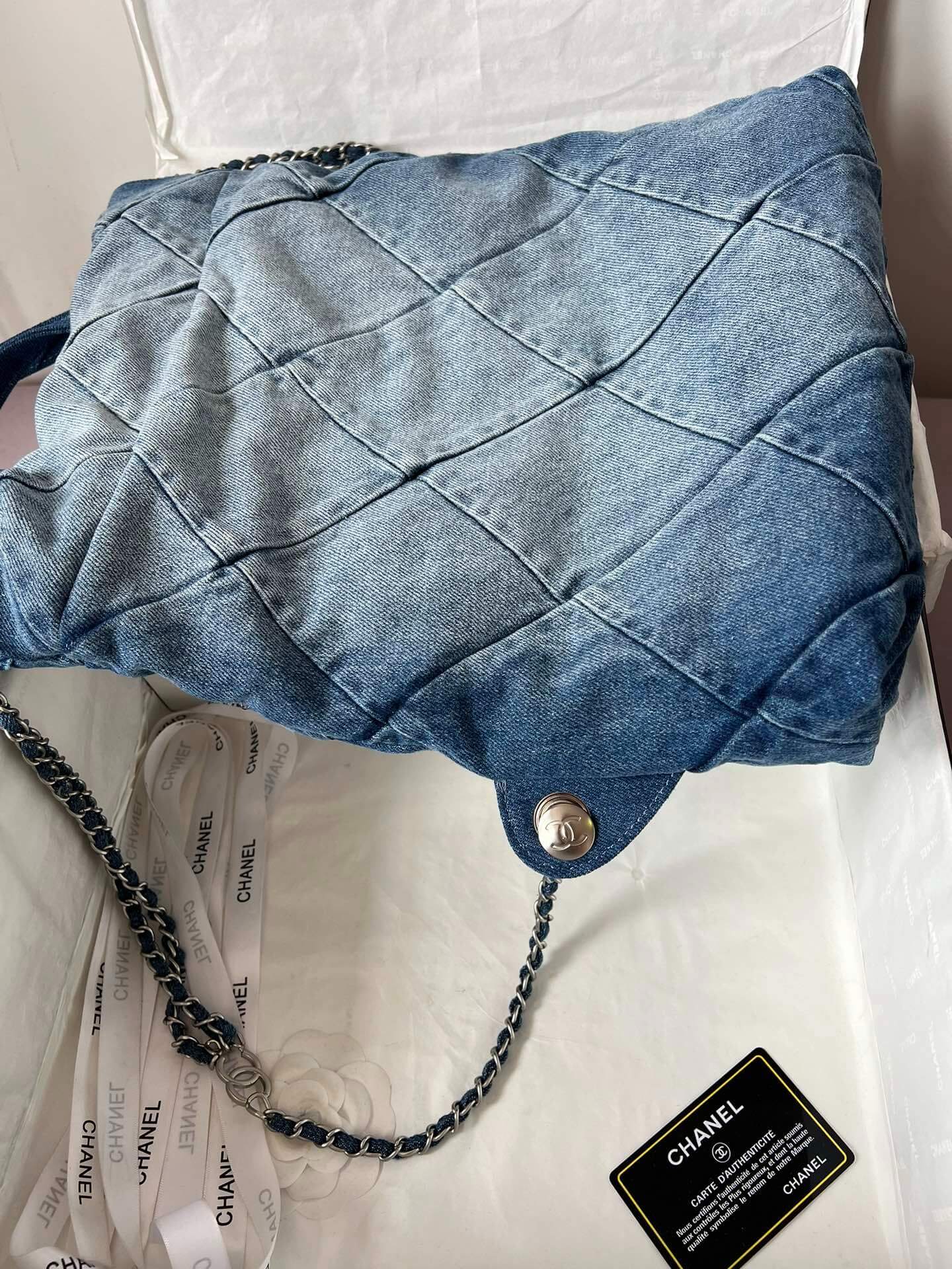 Chanel 22 Washed denim Backpack Bag Blue - Image 7