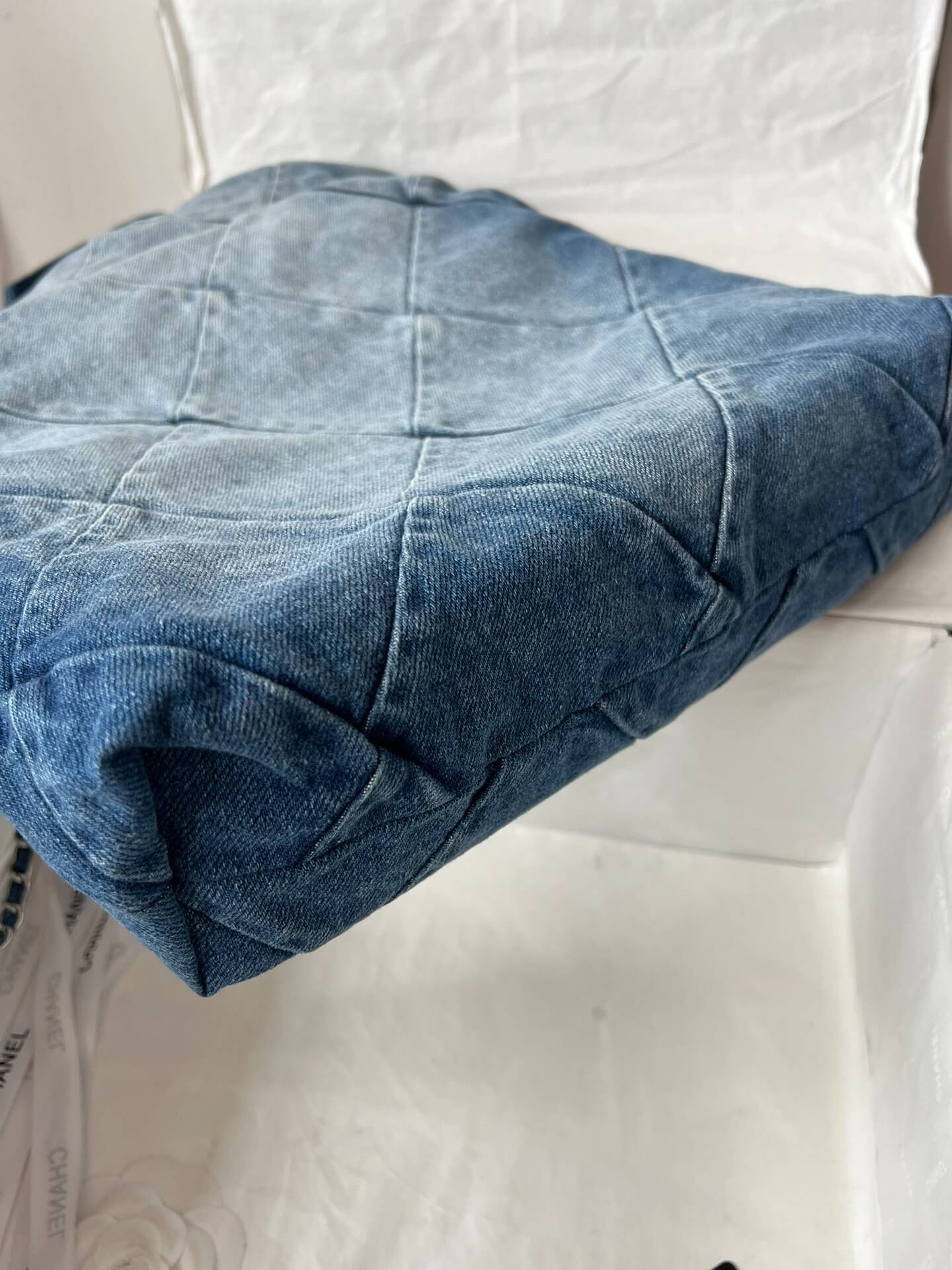 Chanel 22 Washed denim Backpack Bag Blue - Image 8