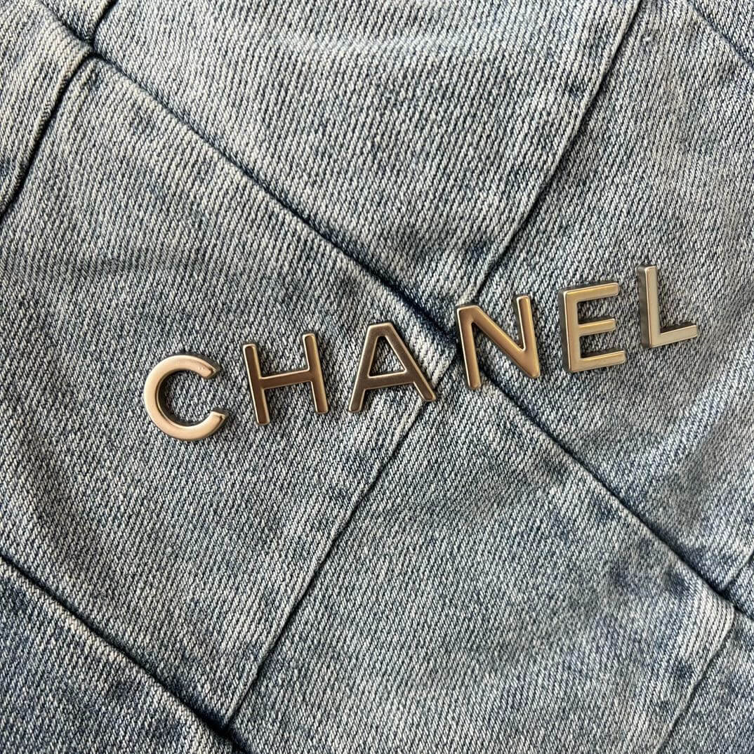 Chanel 22 Washed denim Backpack Bag Blue - Image 4