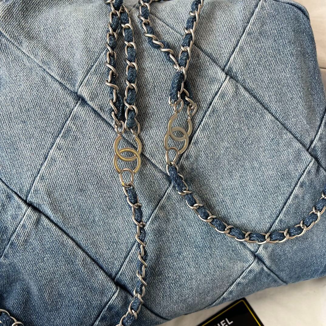 Chanel 22 Washed denim Backpack Bag Blue - Image 5