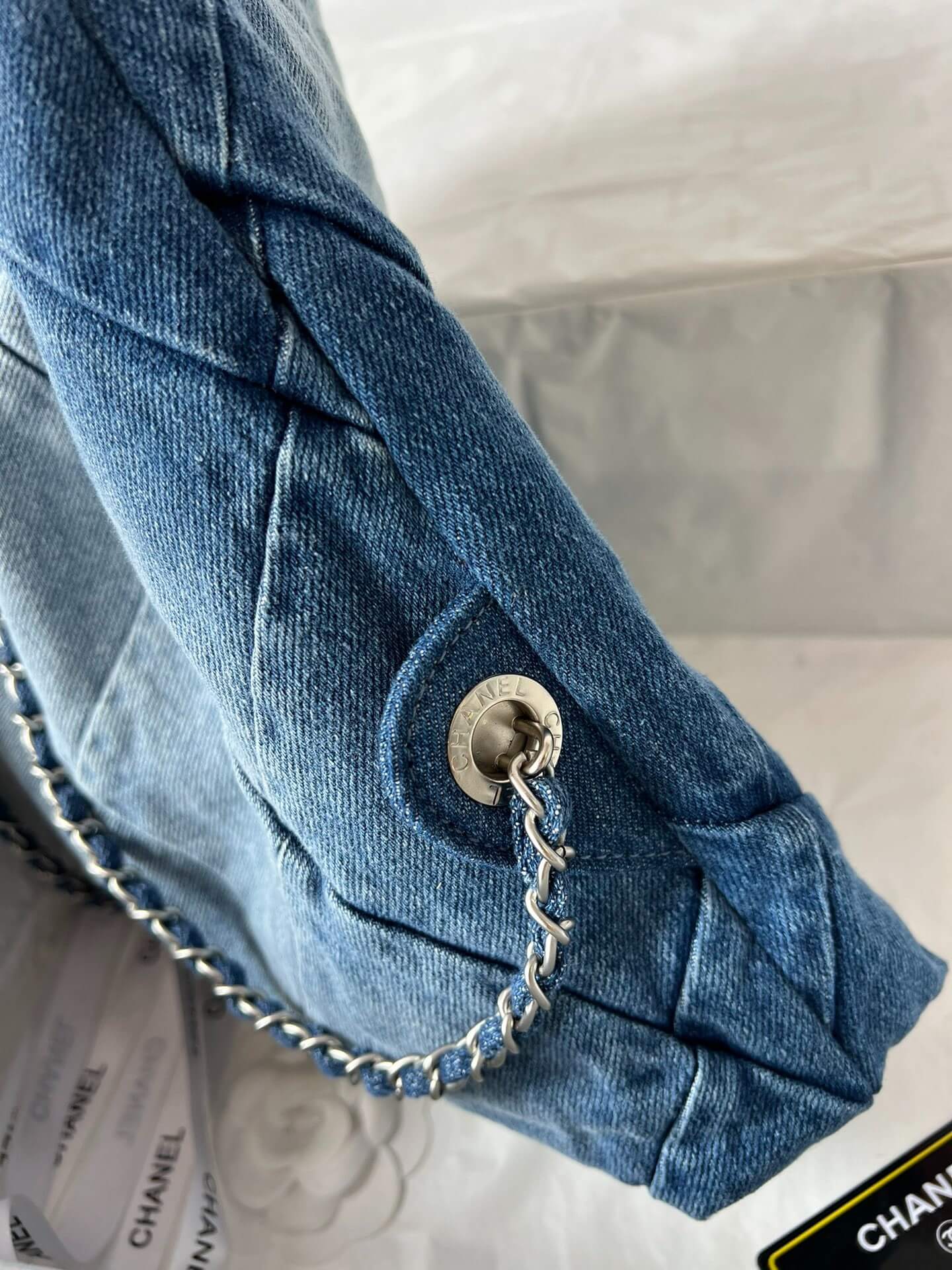 Chanel 22 Washed denim Backpack Bag Blue - Image 6