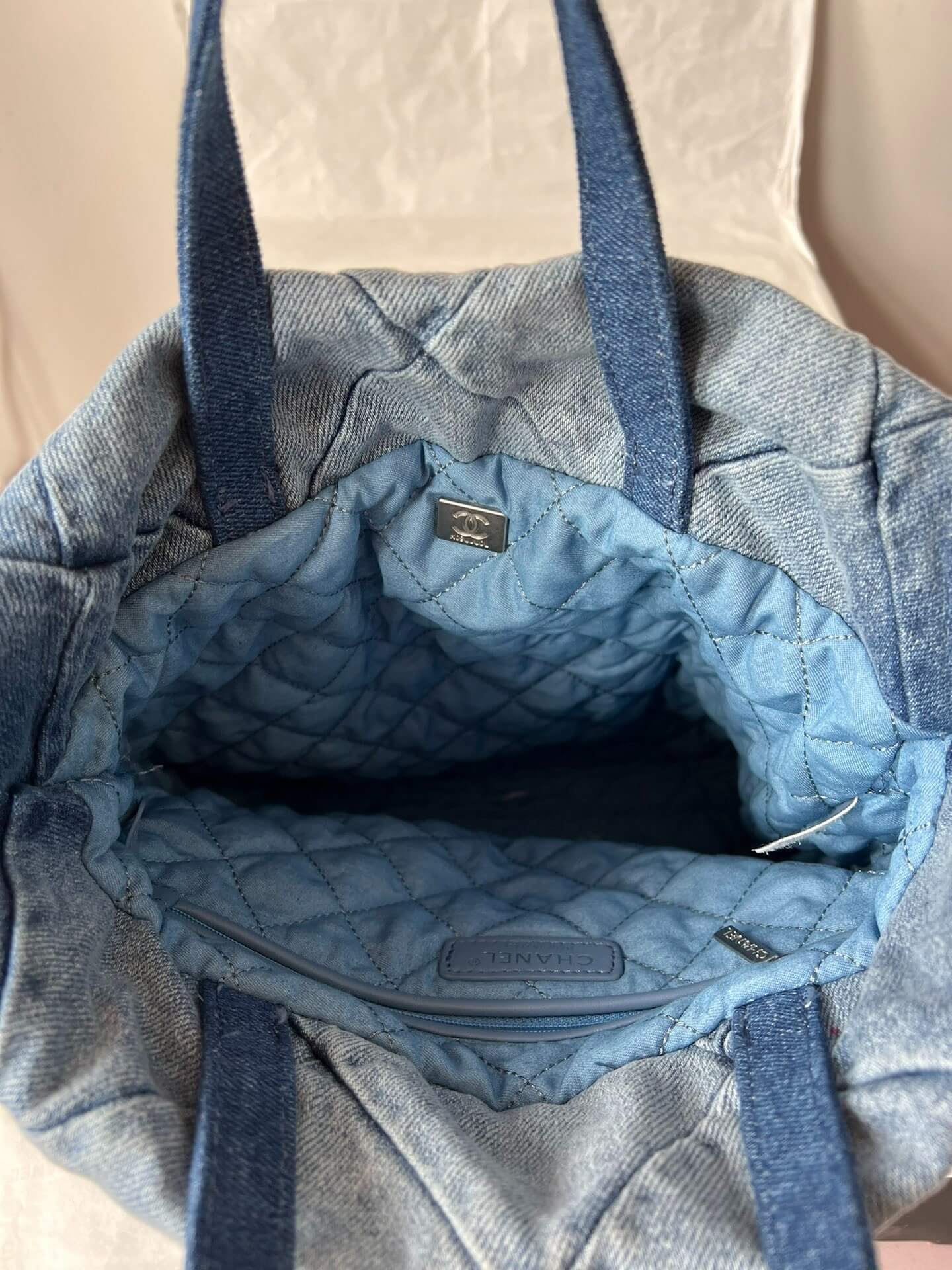 Chanel 22 Washed denim Backpack Bag Blue - Image 3