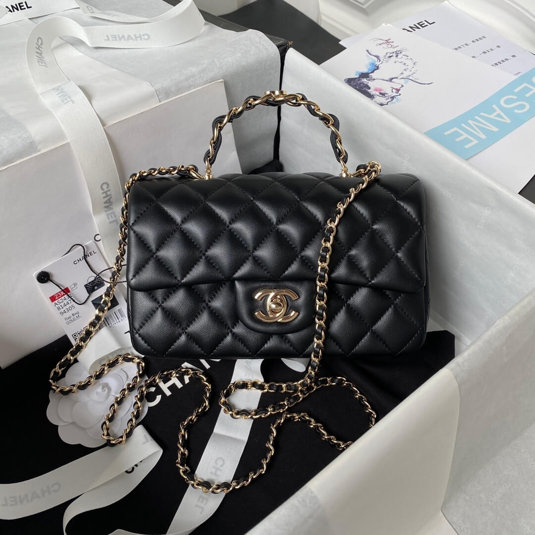 Chanel 23K Mini Flap Top Handle Quilted Lambskin Leather Shoulder Crossbody Handbag - Image 10