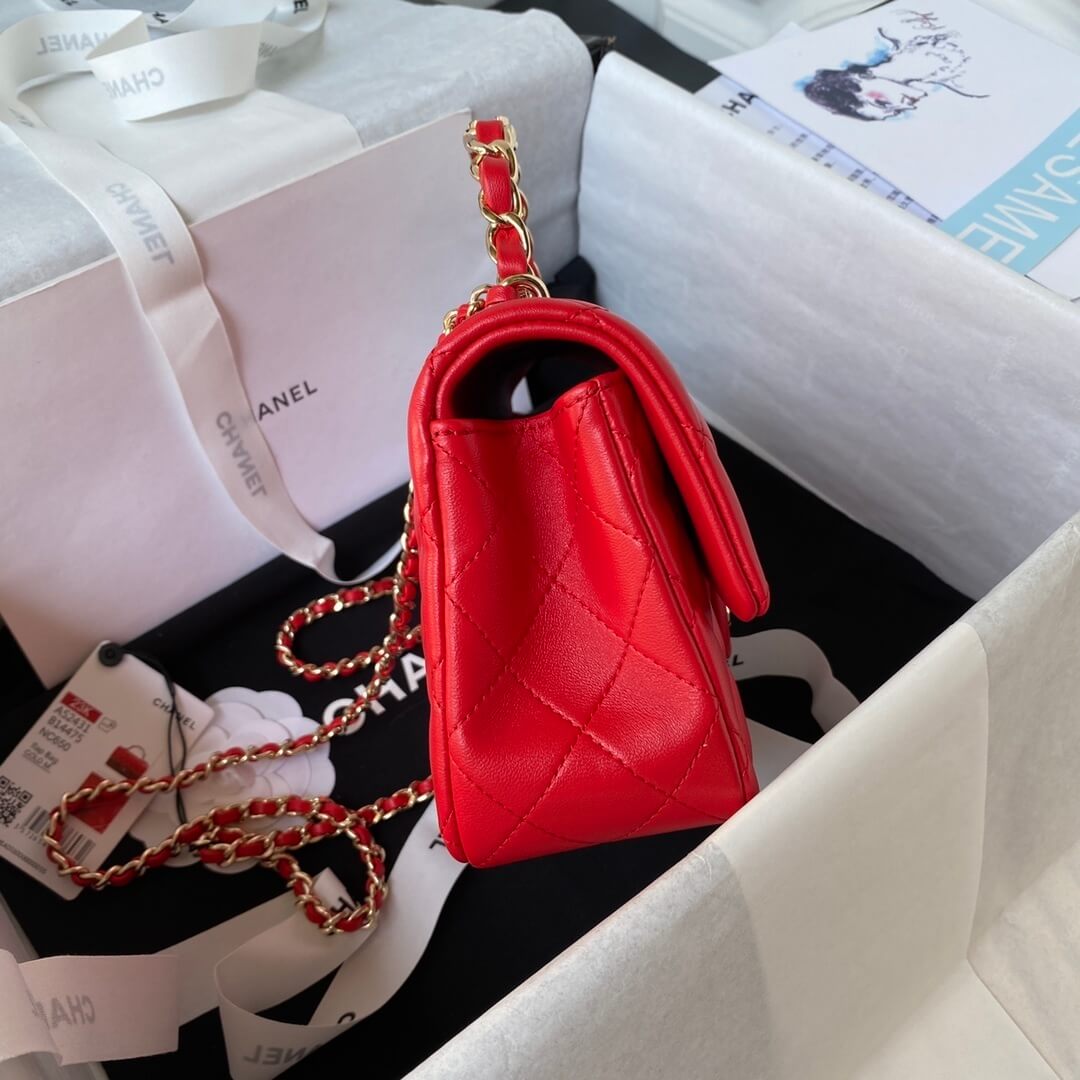 Chanel 23K Mini Flap Top Handle Quilted Lambskin Leather Shoulder Crossbody Handbag - Image 8