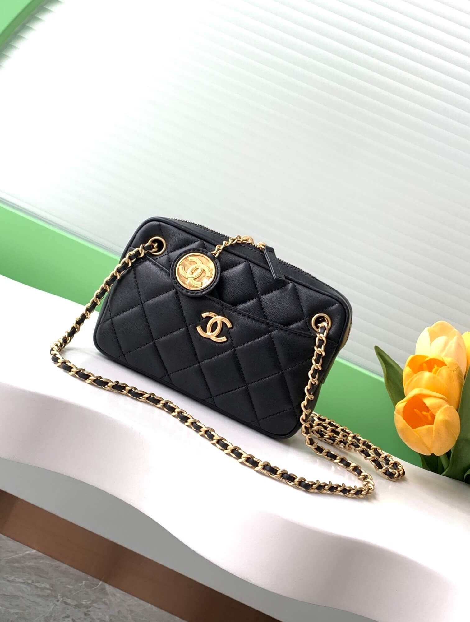 Chanel 24K Mini - Small Camera Case Quilted Lambskin Shoulder Crossbody Bag