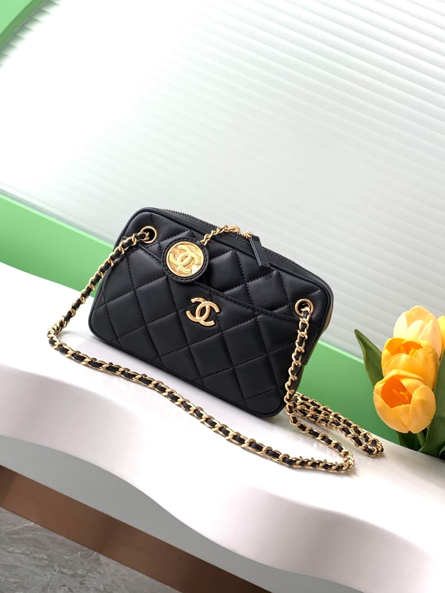 Chanel 24K Mini - Small Camera Case Quilted Lambskin Shoulder Crossbody Bag