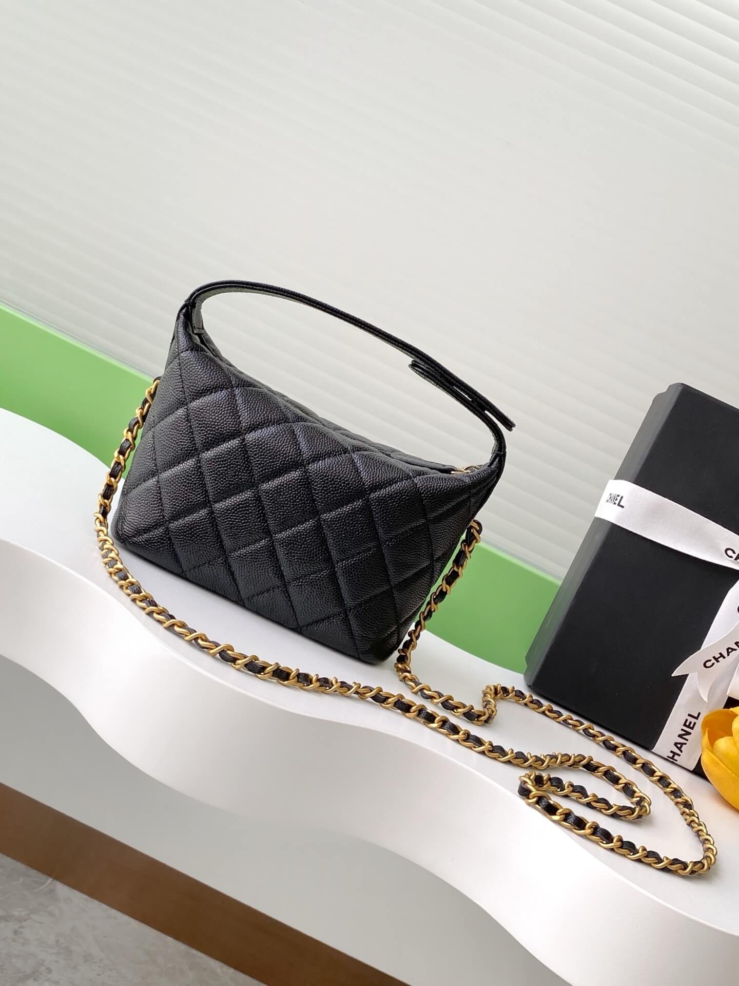 Chanel 25C Small Hobo Grained Caviar Leather Shoulder Crossbody Handbag - Image 20