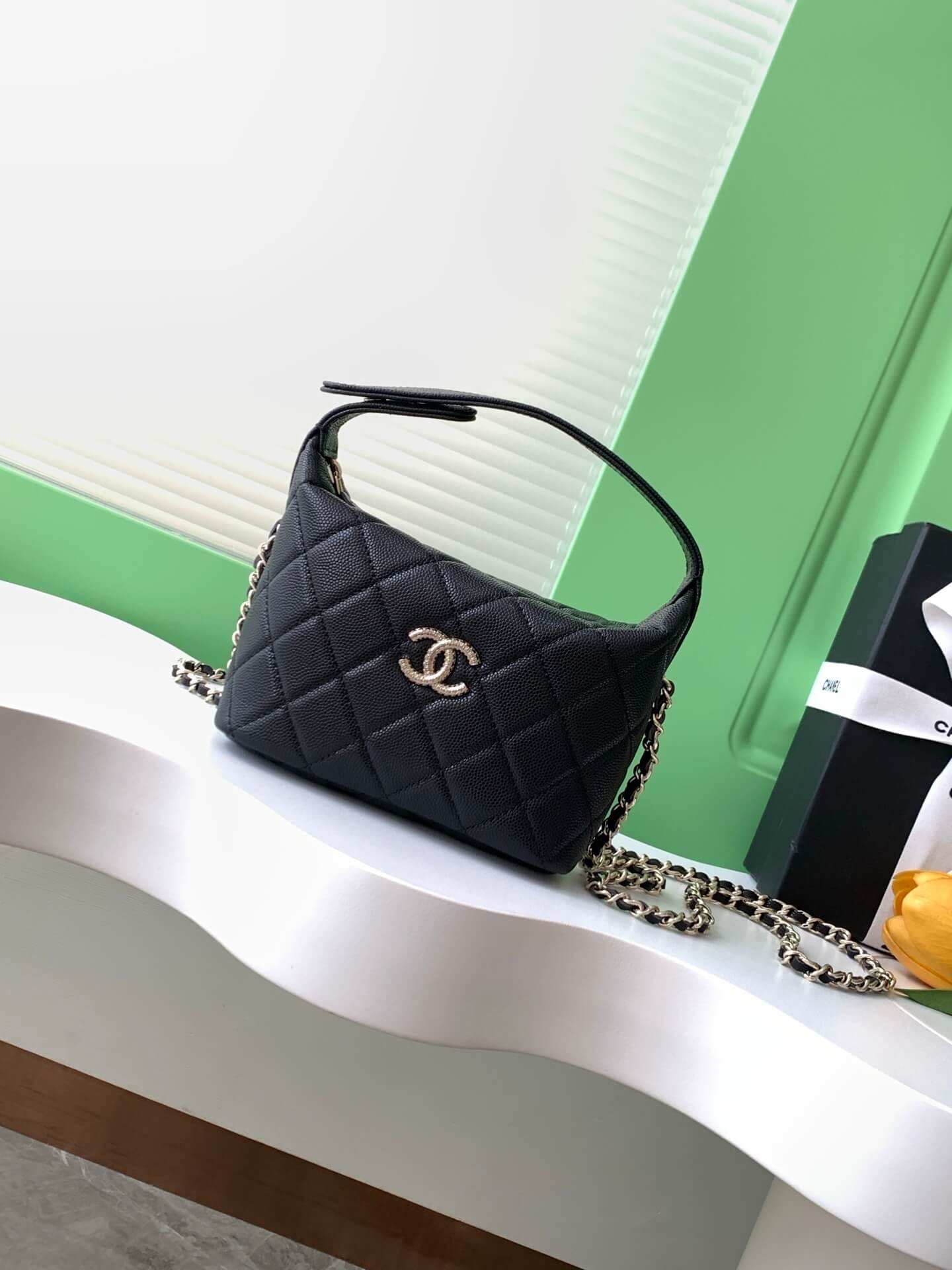 Chanel 25C Small Hobo Grained Caviar Leather Shoulder Crossbody Handbag - Image 28