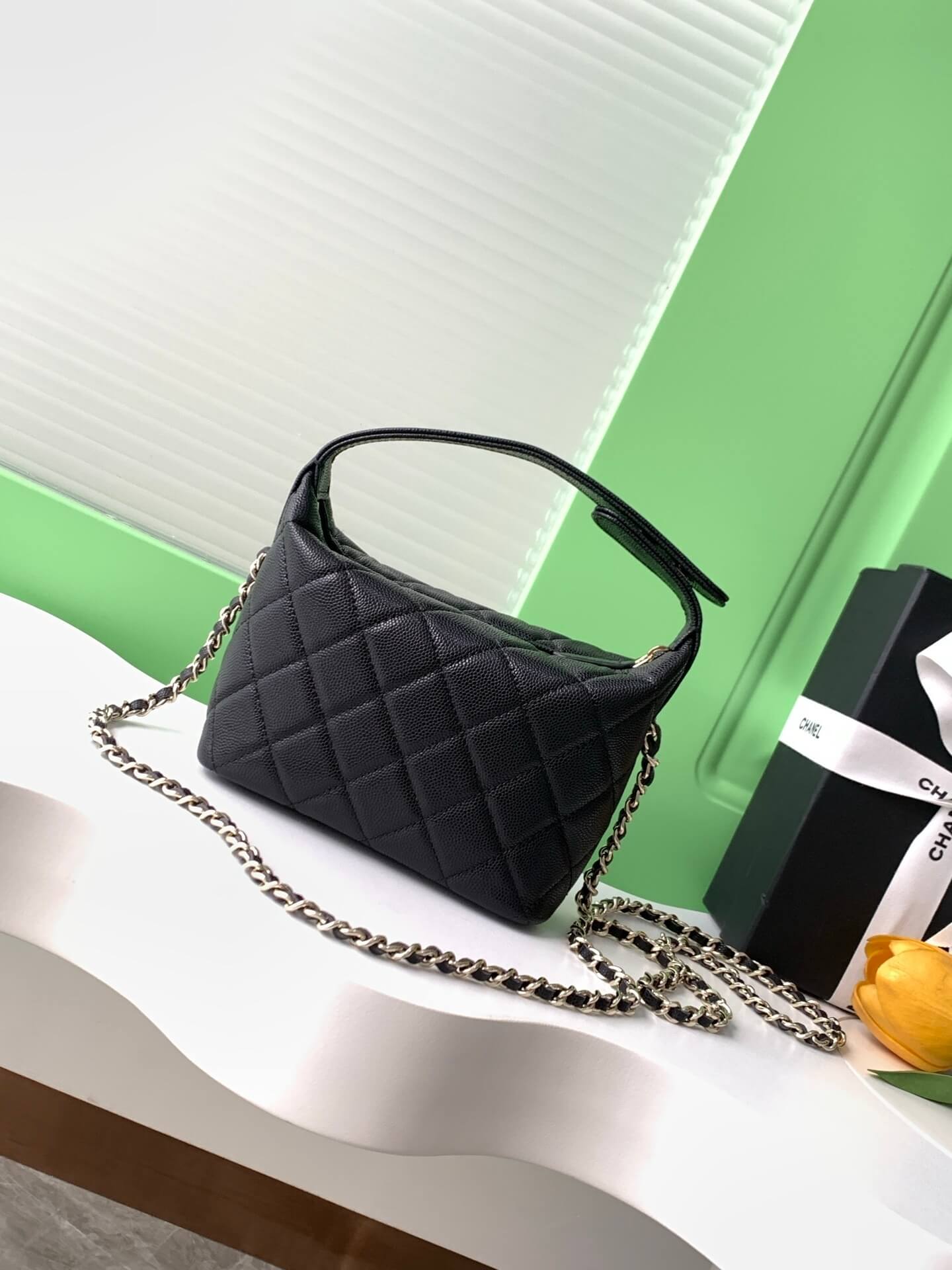 Chanel 25C Small Hobo Grained Caviar Leather Shoulder Crossbody Handbag - Image 29