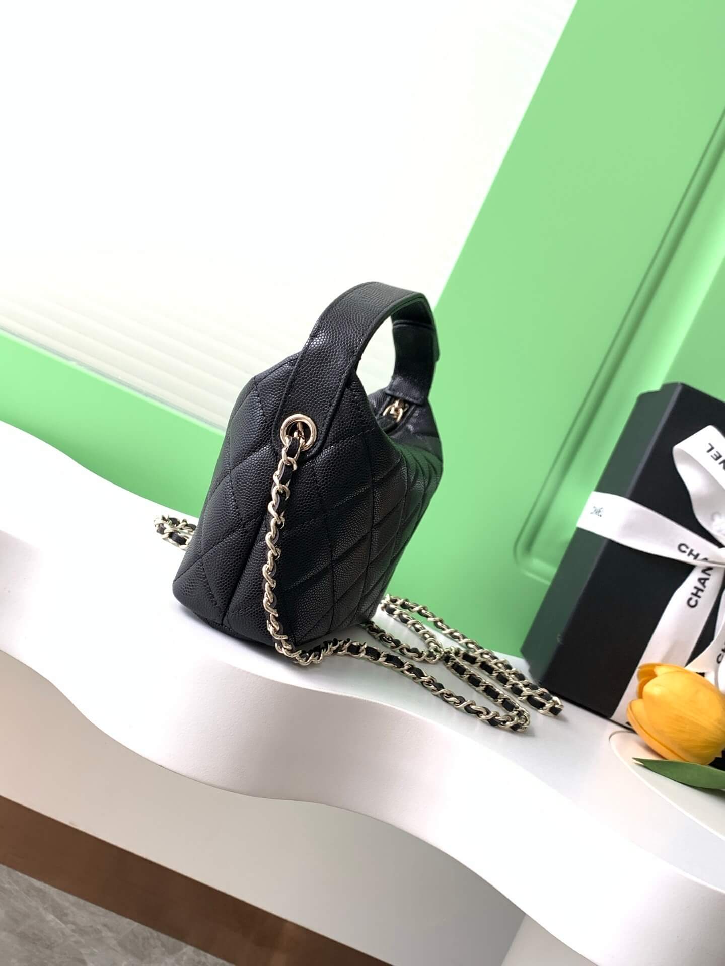 Chanel 25C Small Hobo Grained Caviar Leather Shoulder Crossbody Handbag - Image 34