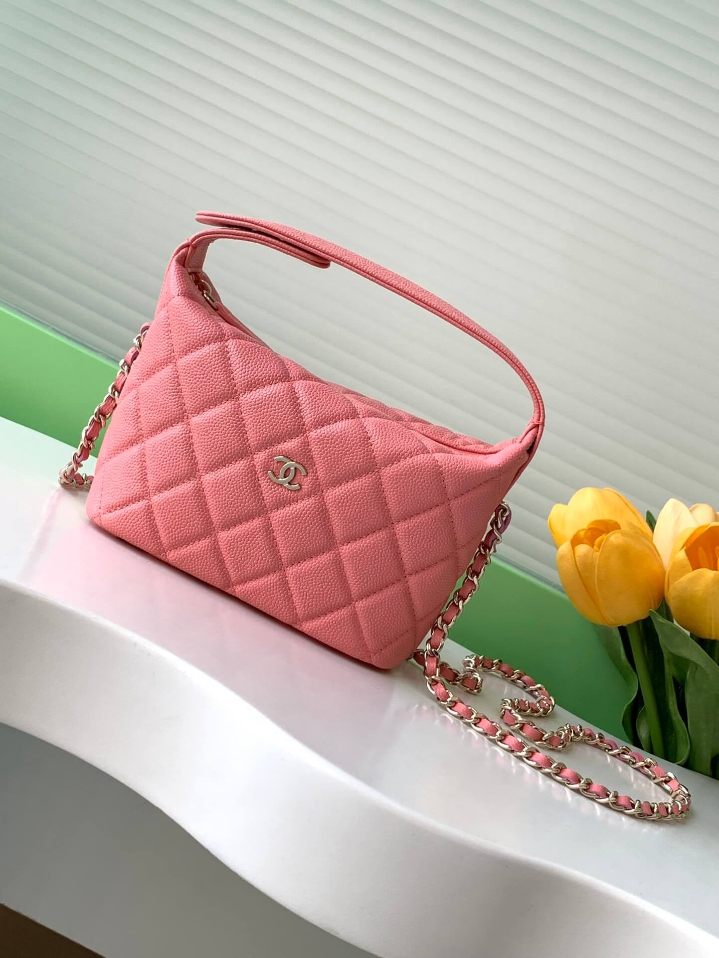 Chanel 25C Small Hobo Grained Caviar Leather Shoulder Crossbody Handbag