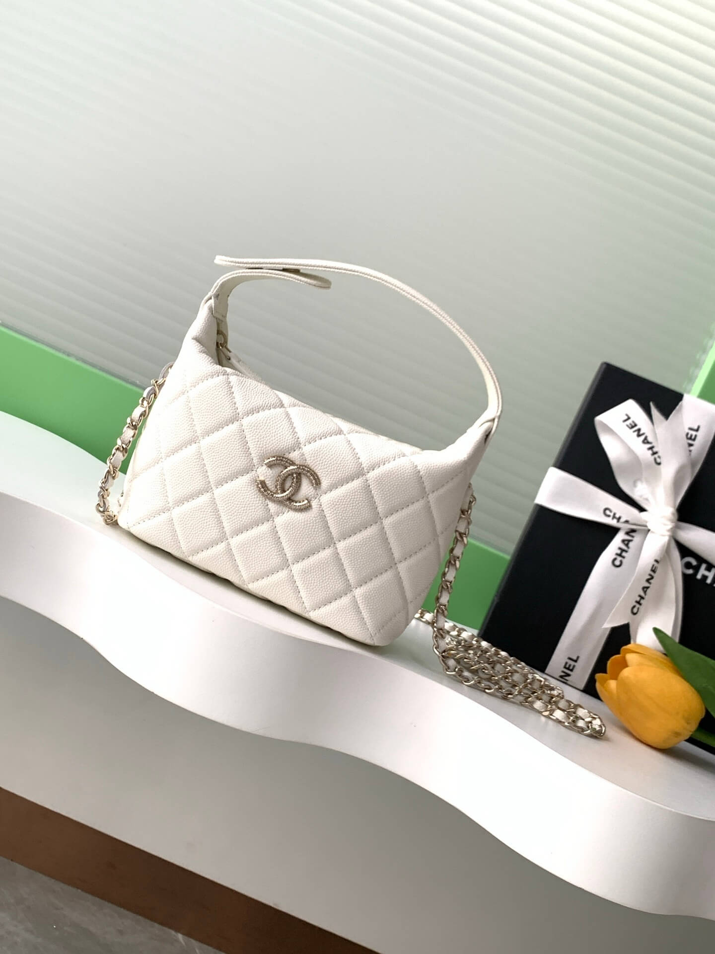 Chanel 25C Small Hobo Grained Caviar Leather Shoulder Crossbody Handbag - Image 45