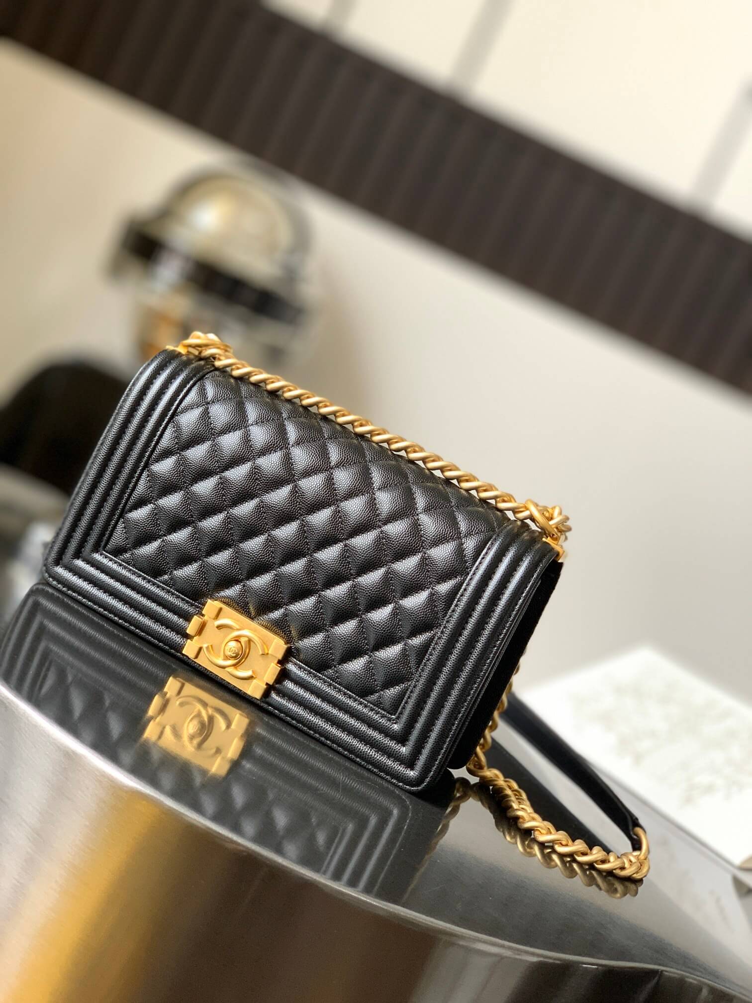 Chanel Boy Grained Shiny Calfskin Shoulder Handbag - Image 8