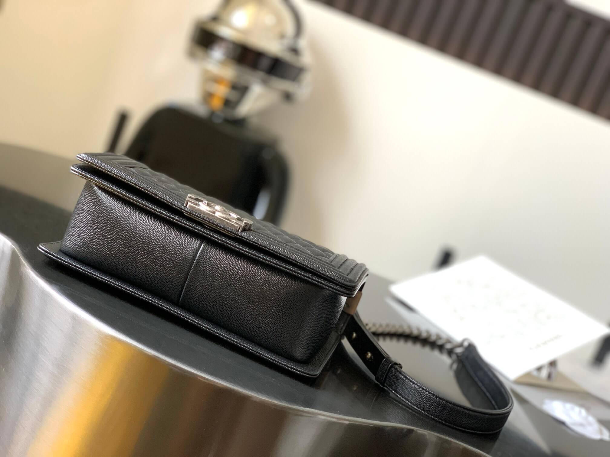 Chanel Boy Grained Shiny Calfskin Shoulder Handbag - Image 24