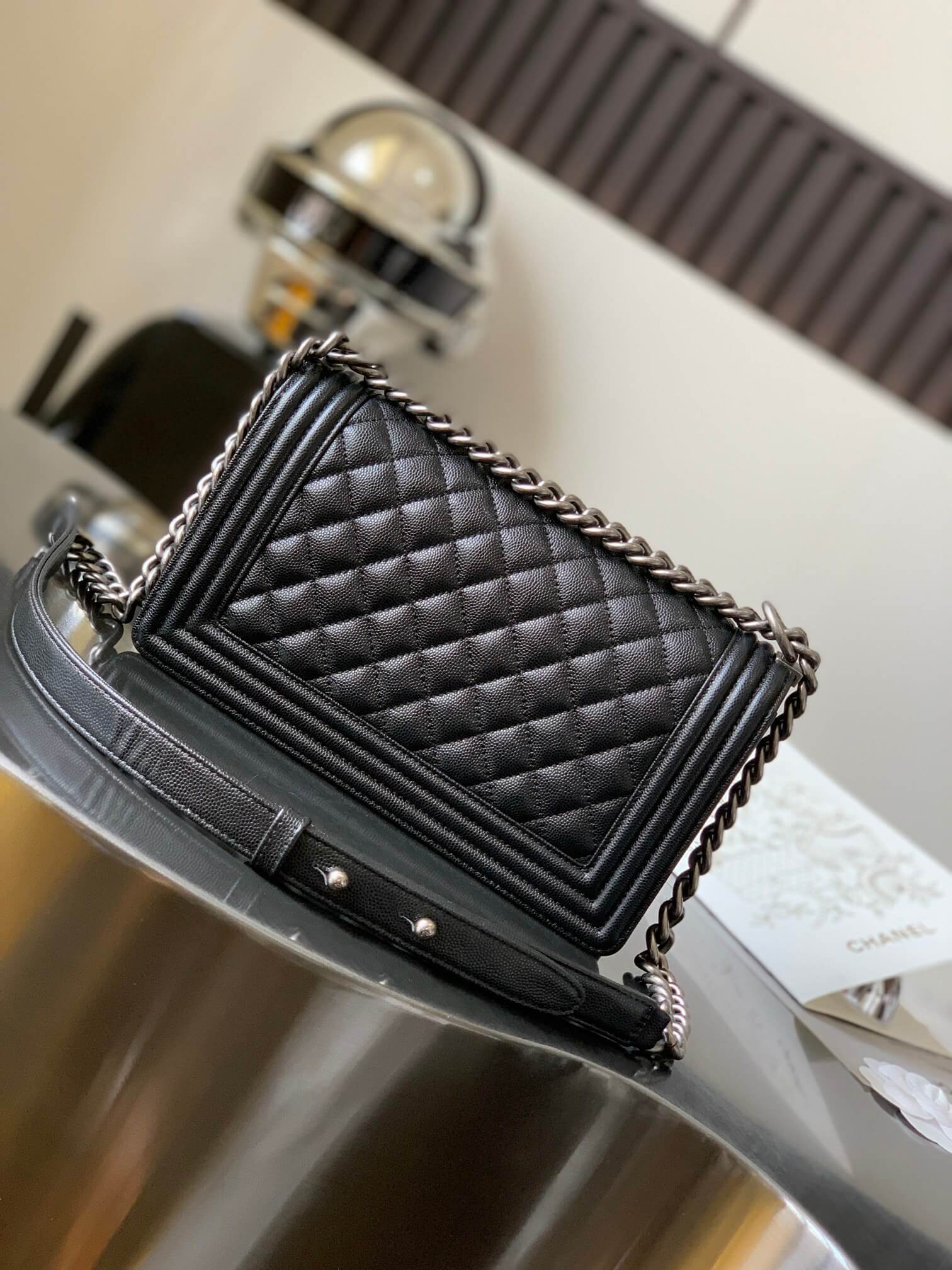 Chanel Boy Grained Shiny Calfskin Shoulder Handbag - Image 17