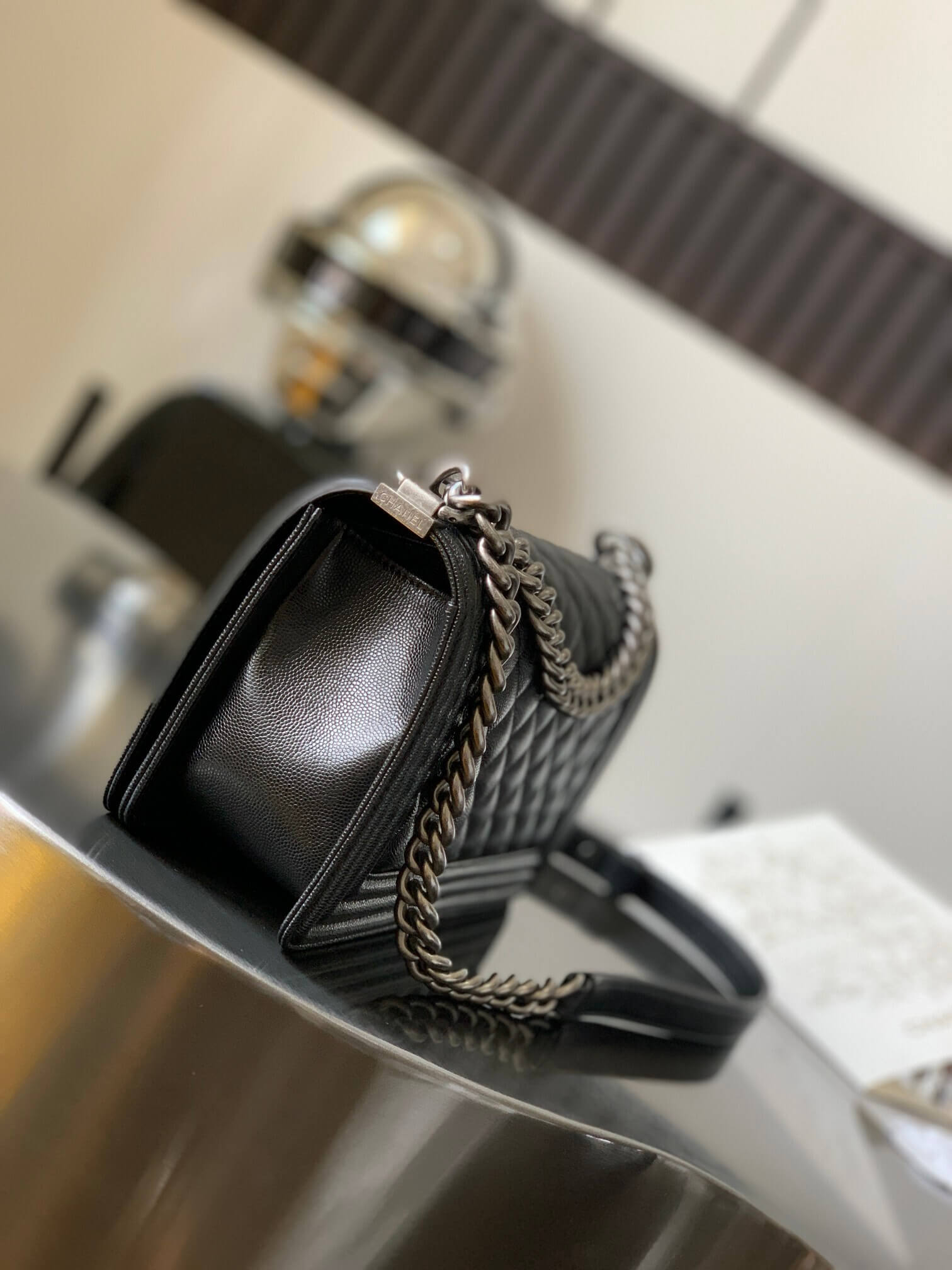 Chanel Boy Grained Shiny Calfskin Shoulder Handbag - Image 23