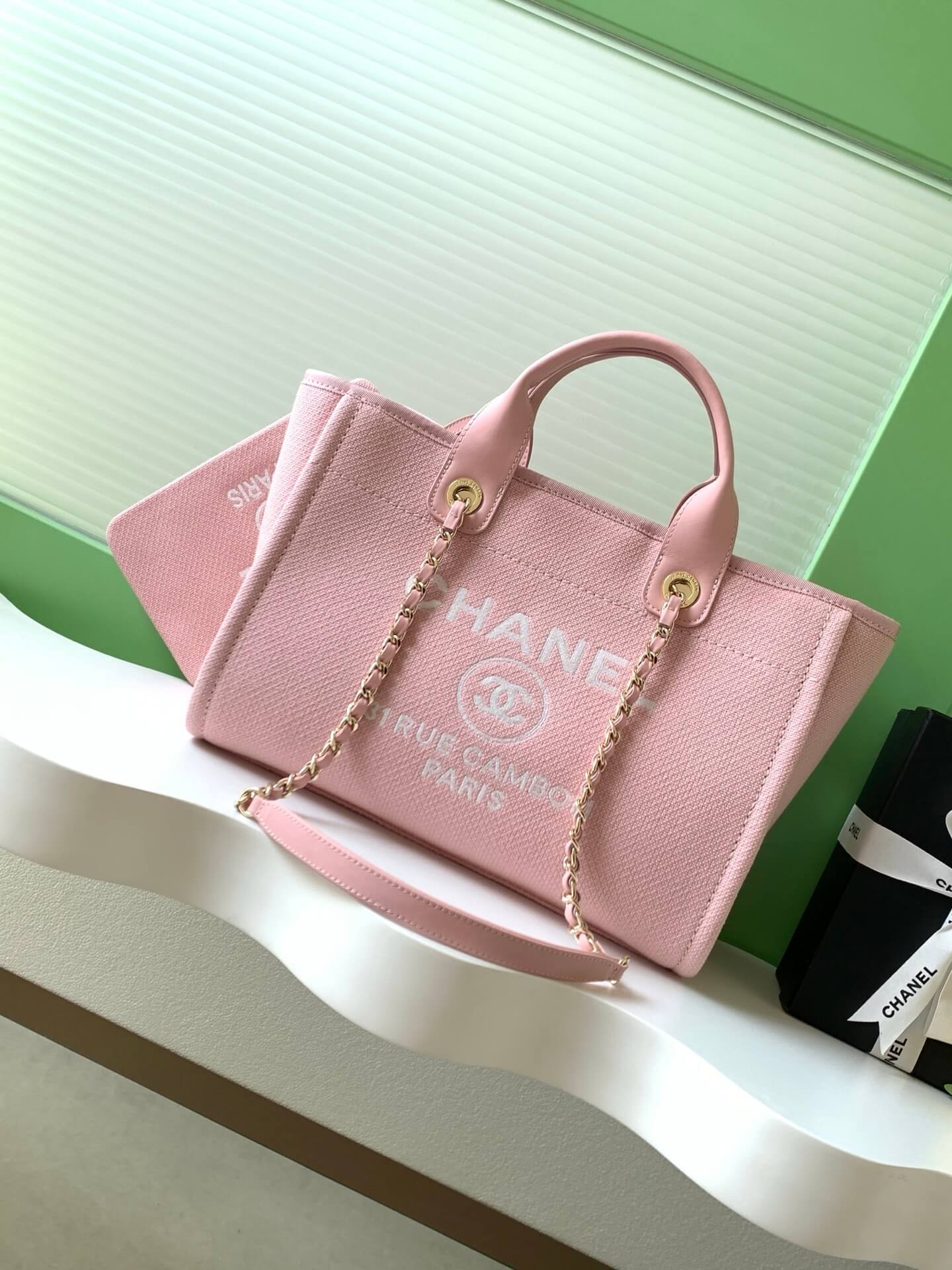 Chanel Canvas Deauville Tote Beach Shopping Shoulder HandBag