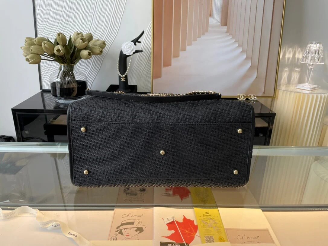 Chanel Caviar Tote Shopping Shoulder HandBag Beige/Black - Black - Image 15