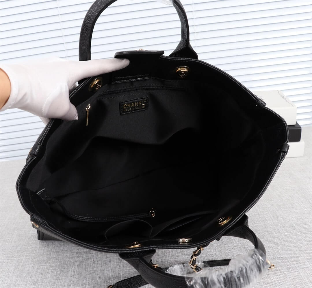 Chanel Caviar Tote Shopping Shoulder HandBag Black - Image 3