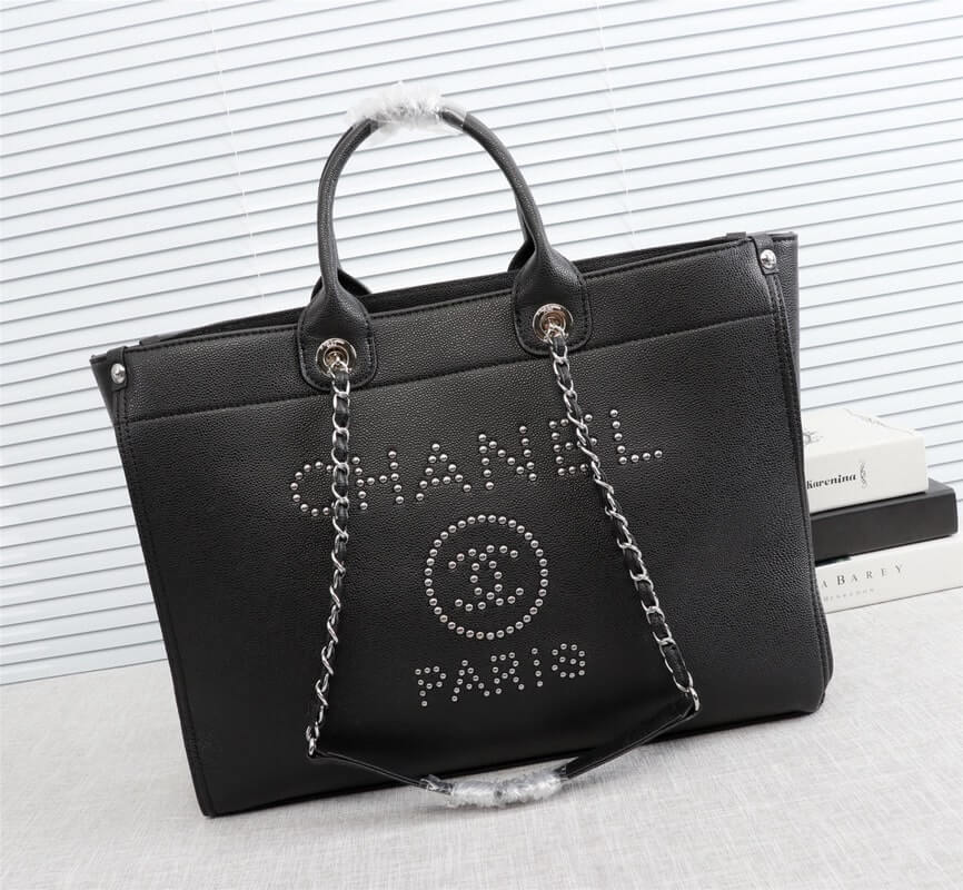 Chanel Caviar Tote Shopping Shoulder HandBag Black - Image 10