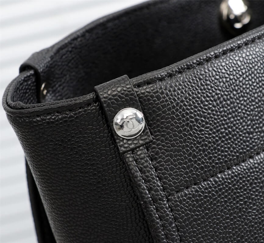 Chanel Caviar Tote Shopping Shoulder HandBag Black - Image 13