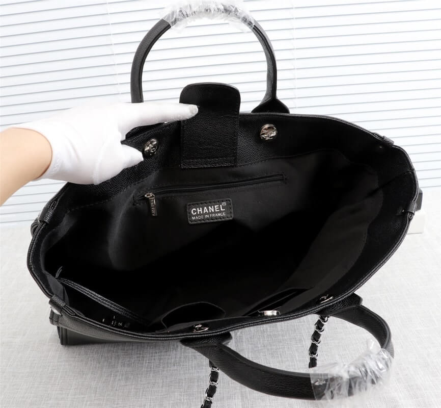 Chanel Caviar Tote Shopping Shoulder HandBag Black - Image 12