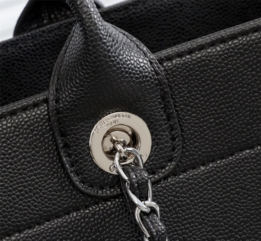 Chanel Caviar Tote Shopping Shoulder HandBag Black - Image 14