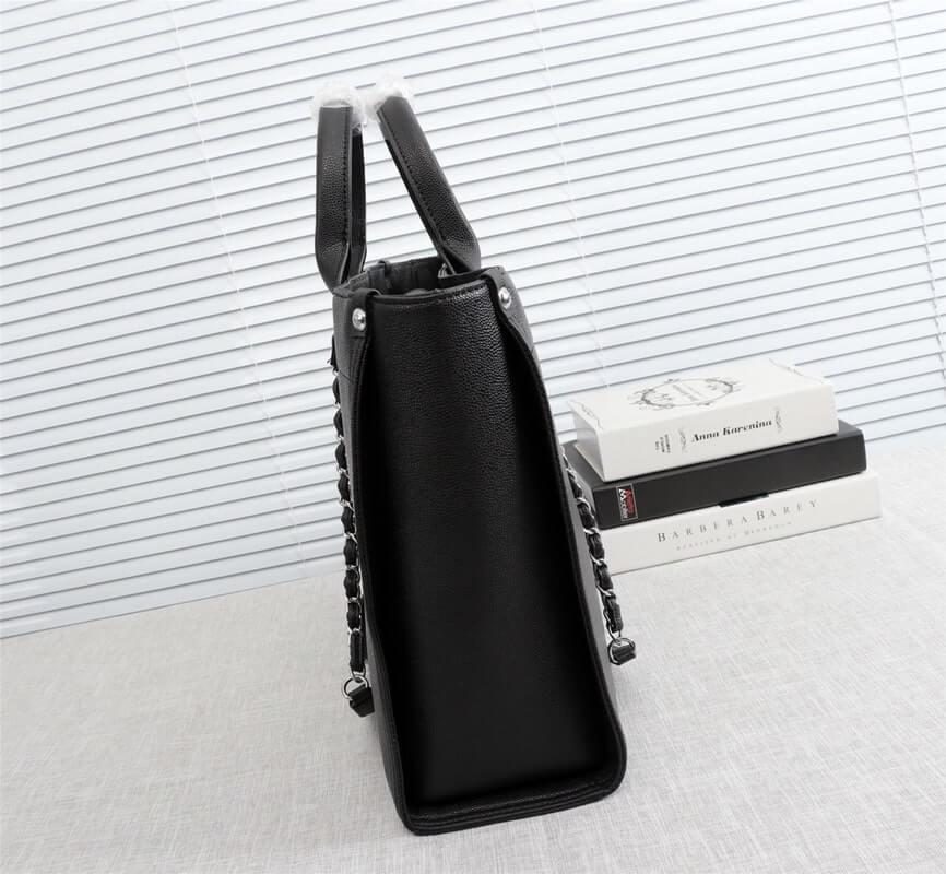 Chanel Caviar Tote Shopping Shoulder HandBag Black - Image 16