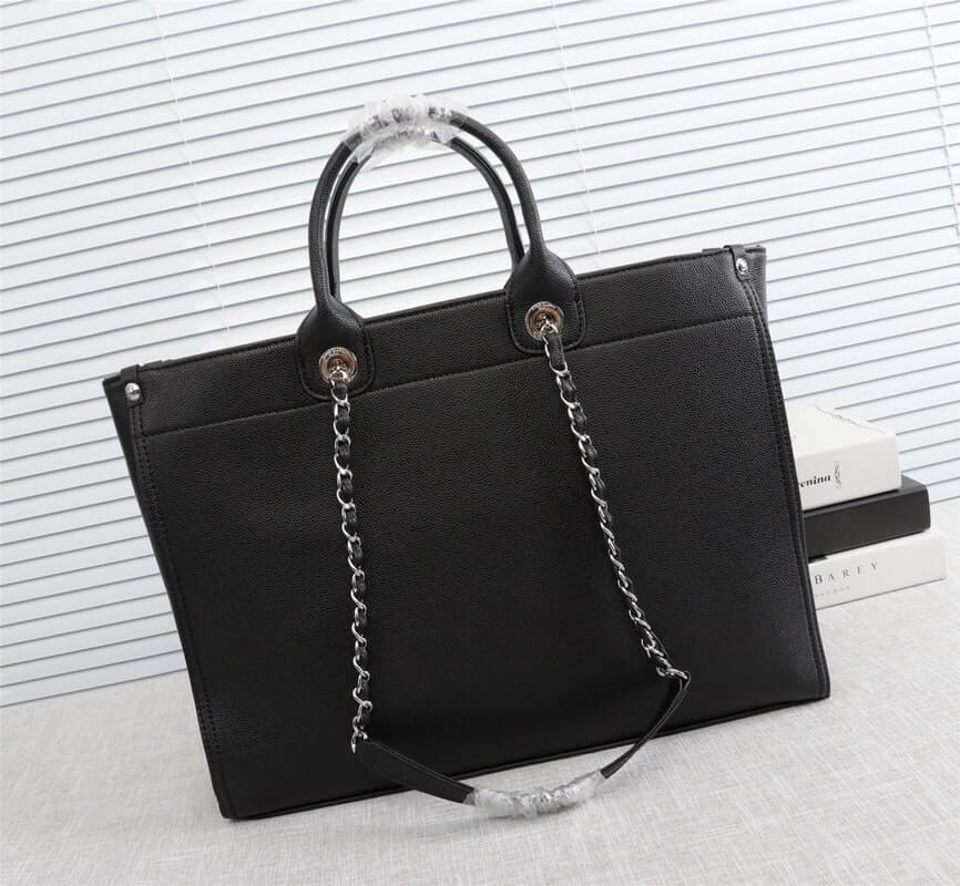 Chanel Caviar Tote Shopping Shoulder HandBag Black - Image 11