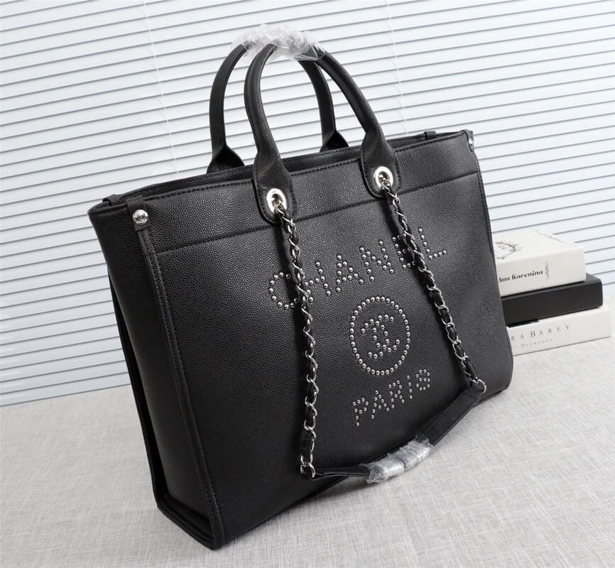 Chanel Caviar Tote Shopping Shoulder HandBag Black - Image 18