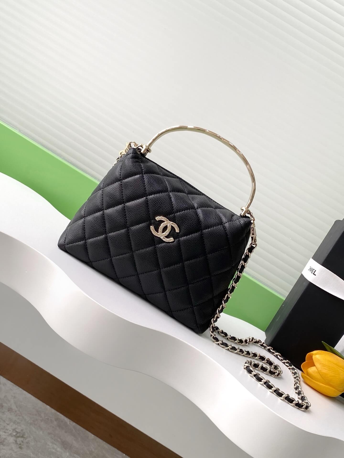 Chanel Coco Crush Handle Clutch With Chain Caviar Leather Shoulder Crossbody Handbag