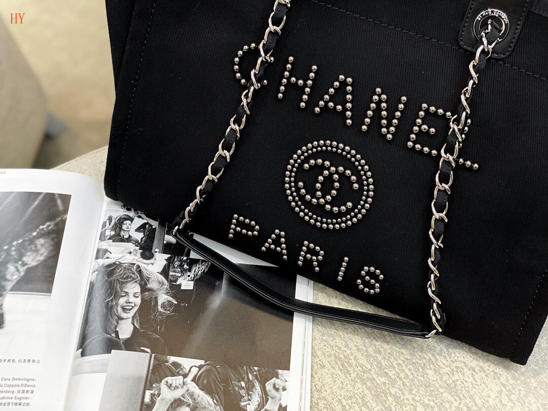 Chanel Deauville Tote 38 Shopping Shoulder HandBag Light Beige/Camel Tan - Black - Image 13