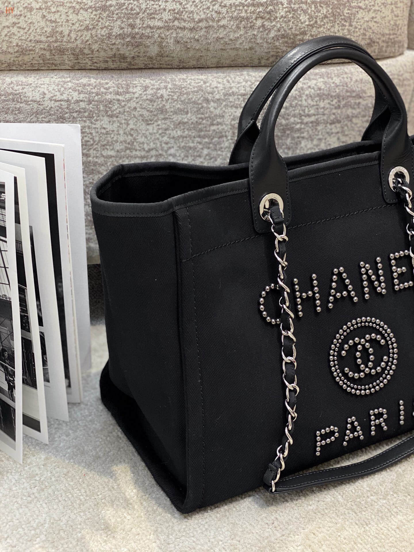 Chanel Deauville Tote 38 Shopping Shoulder HandBag Light Beige/Camel Tan - Black - Image 12