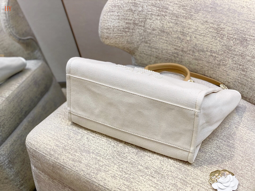 Chanel Deauville Tote 38 Shopping Shoulder HandBag Light Beige/Camel Tan - Black - Image 6