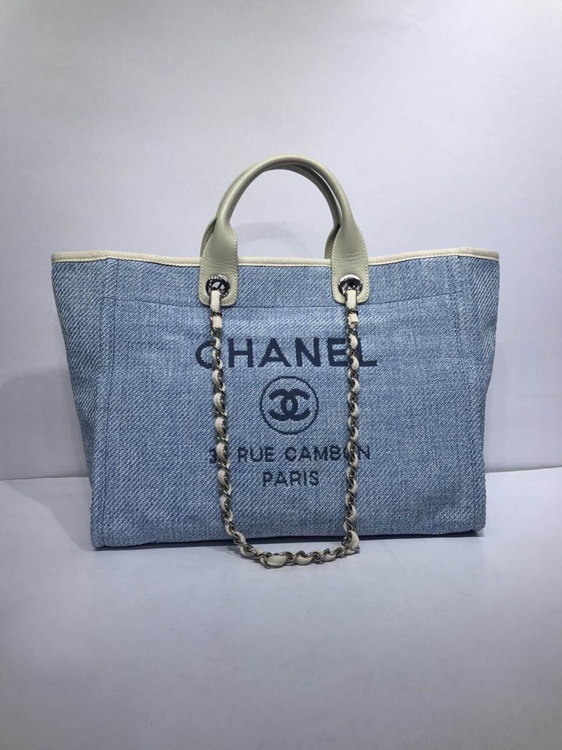 Chanel Deauville Tote 39 Denim Canvas Shoulder HandBag